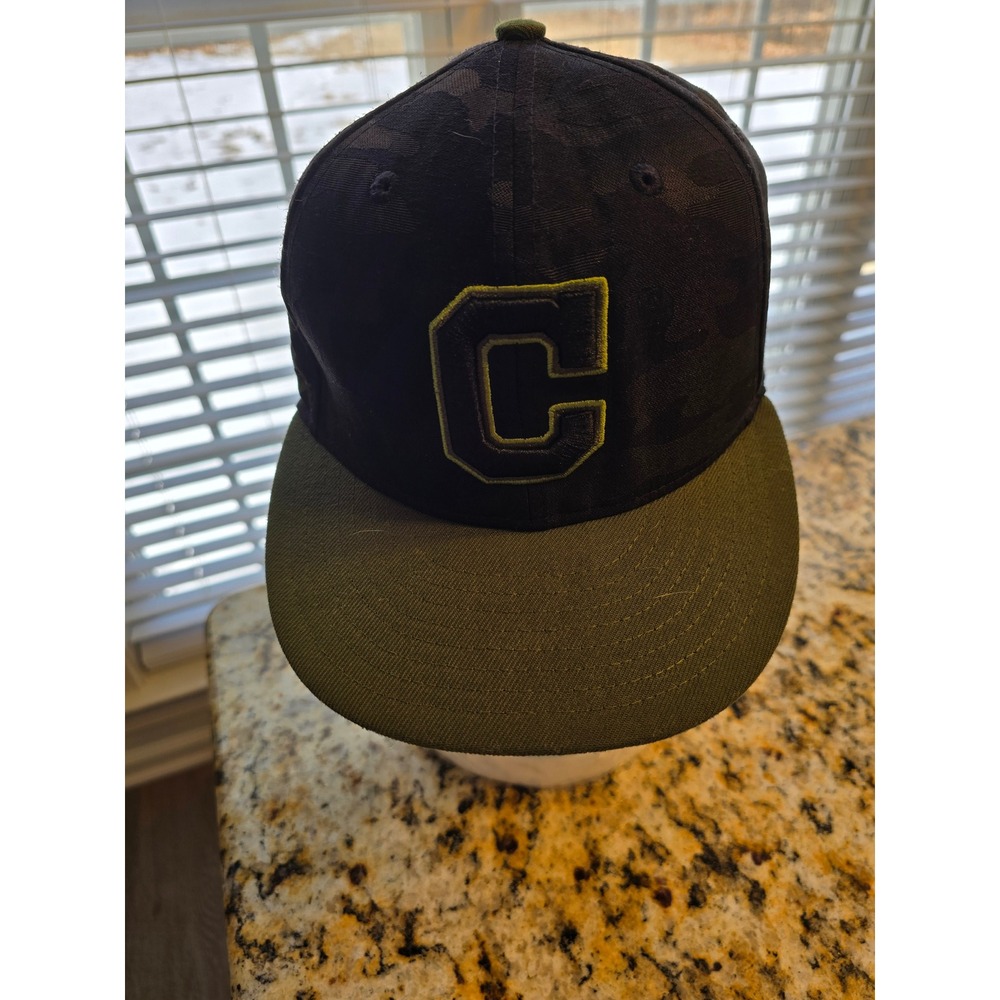 New Era 59FIFTY Cleveland Indians MLB Camo Hat Olive Green Stars Fitted Cap‎